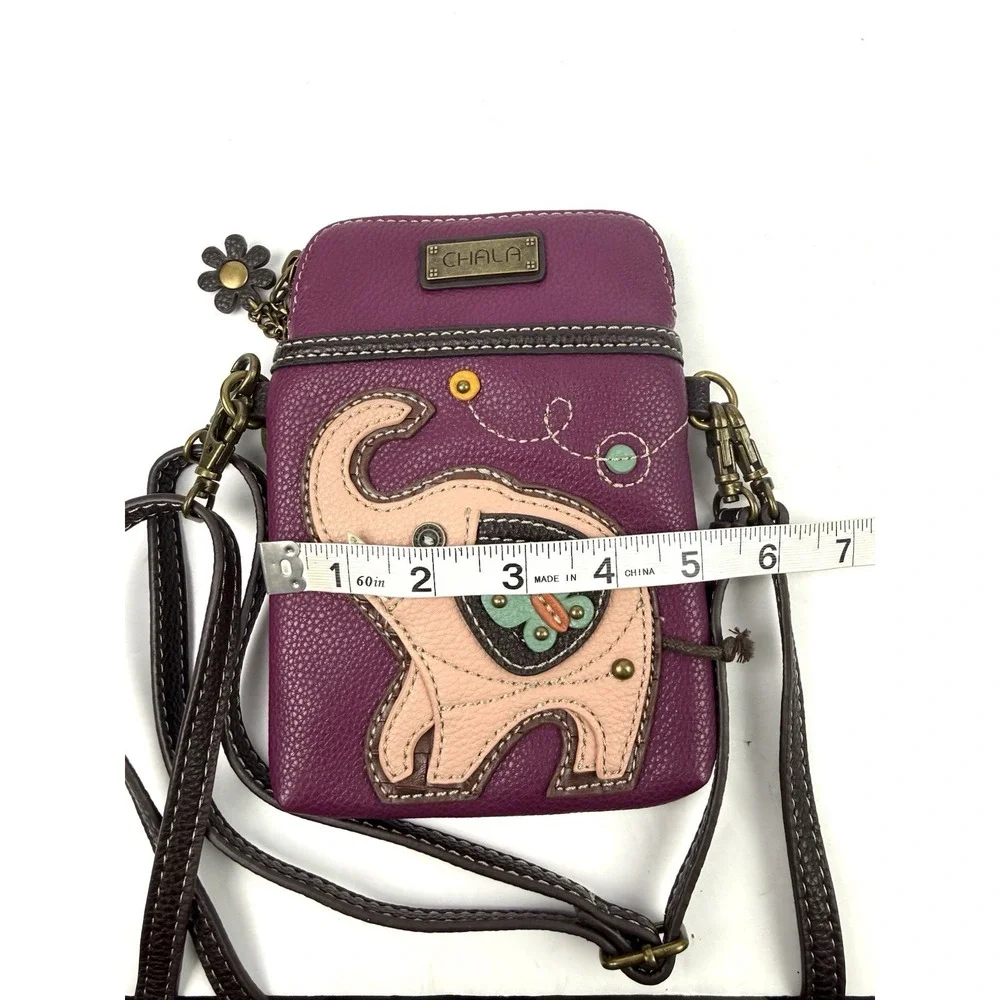 Chala Cell Phone Crossbody Bad Elephant Faux Leather Purple Bag Charm Brand New